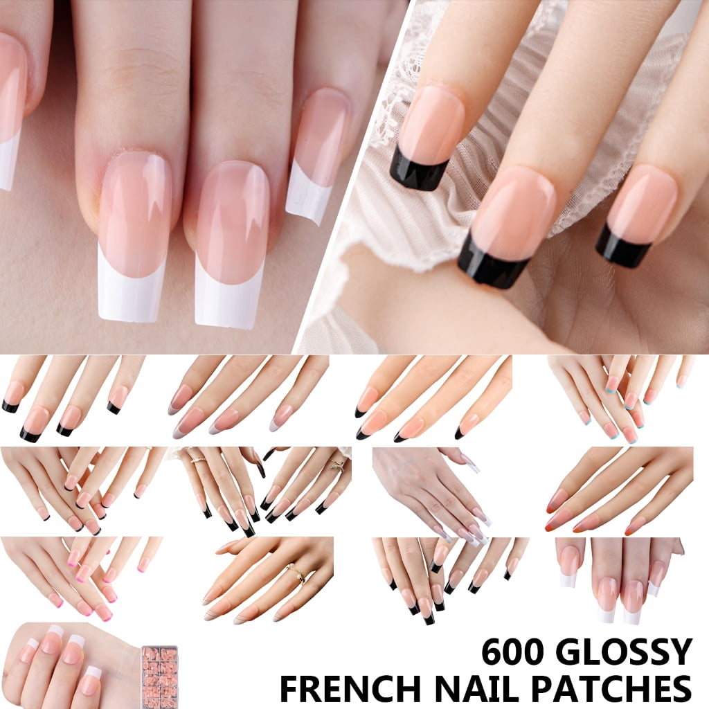 600x Press On Nail Almond False Nails French Tip False Nails Ballerinas Nails