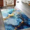 thumbnail image 3 of Gold Blue Marble Washable Area Rugs 3'x5', Luxury Gorgeous Ocean Abstract Modern Low Pile Throw Living Room Rug Non-Slip Sturdy Edge Binding Carpet for Indoor Entryway Bedside Kitchen, 3 of 9