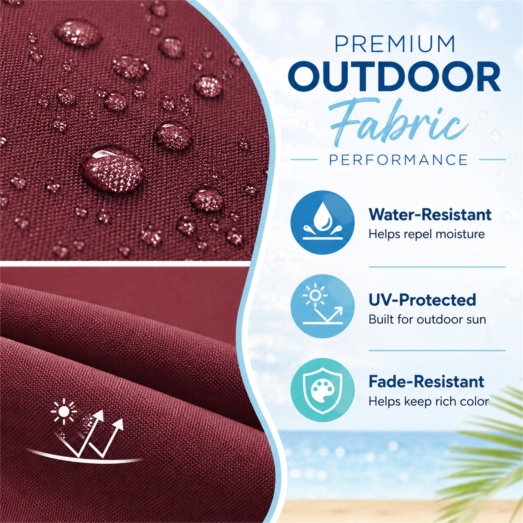 Millsilo Outdoor Chaise Lounge Cushion, 72" x 21" x 3" Patio Lounge Chair Cushion, Water-Resistant UV-Protected Replacement Cushion with High Density Foam, Burgundy