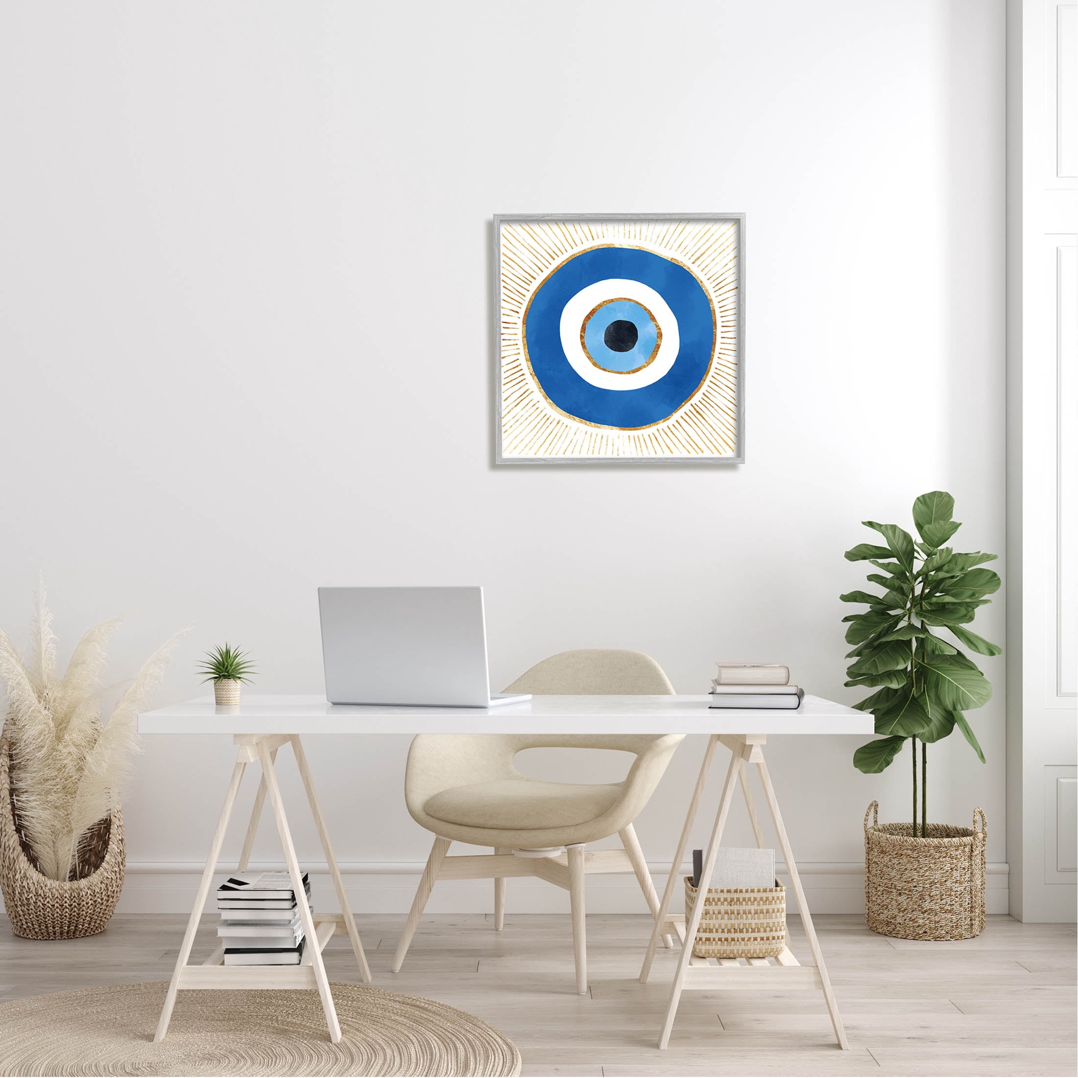 Stupell Industries Evil Eye Symbol Striped Rays Graphic Art Gray Framed Art Print Wall Art, Design by Ziwei Li