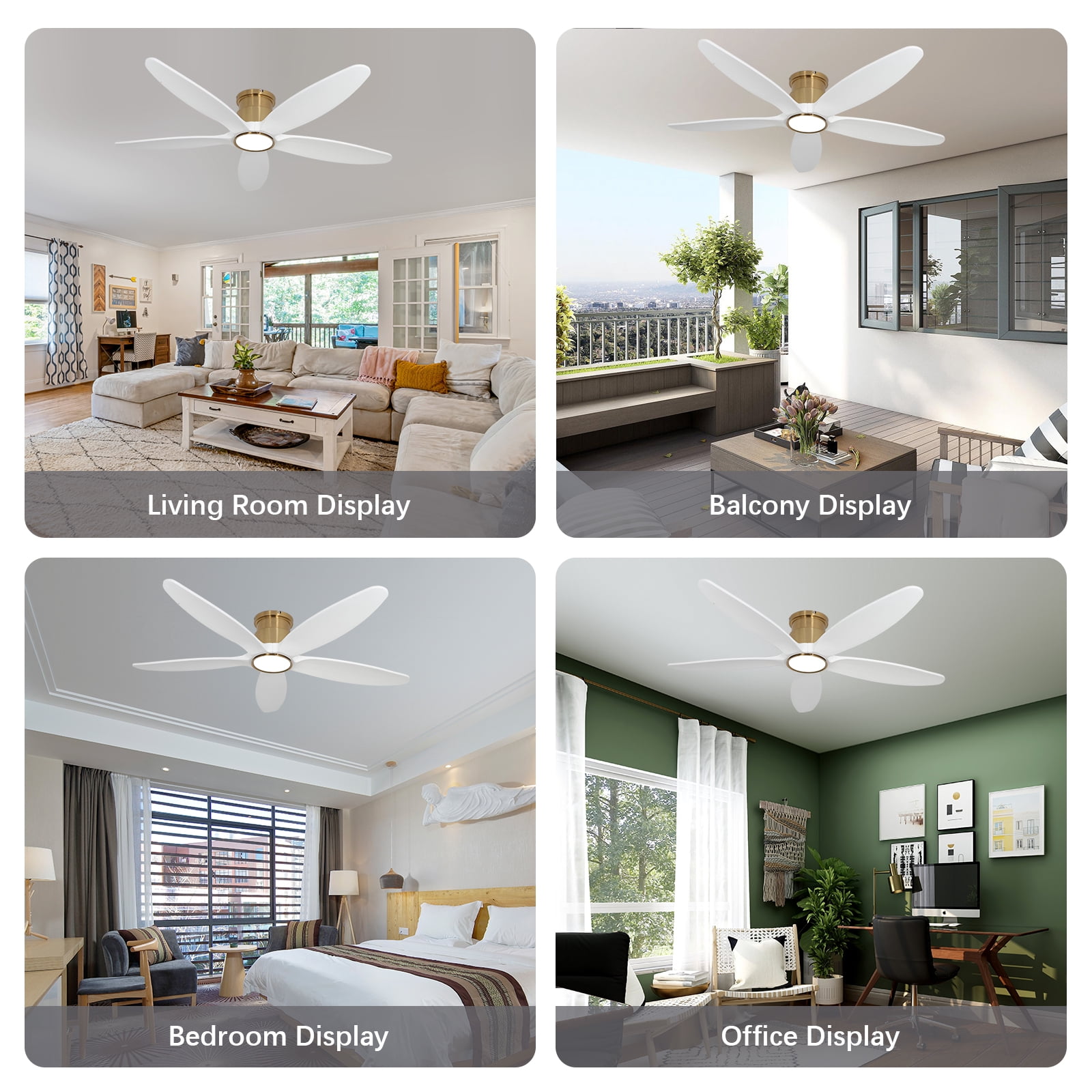 Wozzio 52-Inch Ceiling Fan with Integrated LED Light and Remote Control