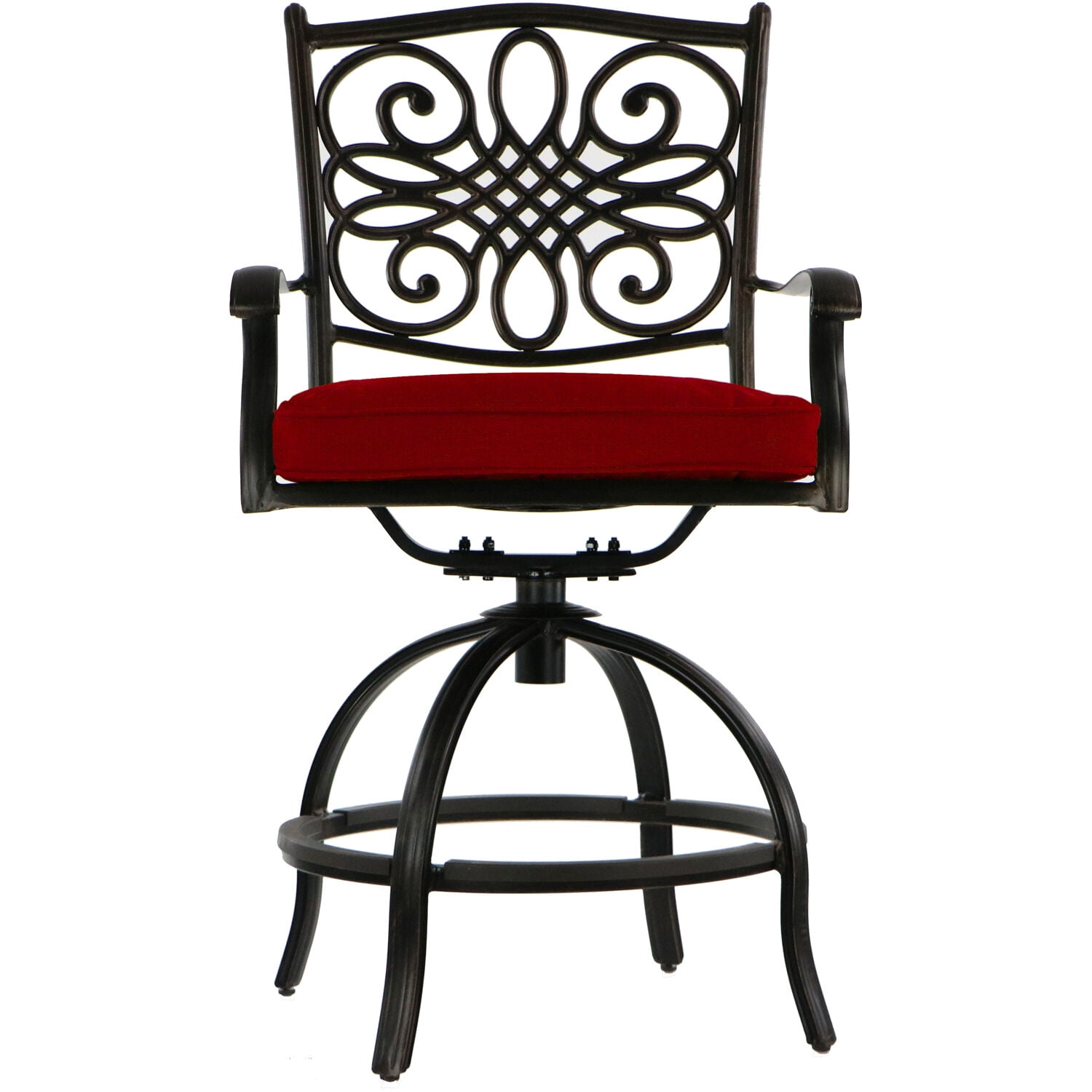 Hanover Traditions 7-Piece High-Dining Set in Red with 6 Swivel Chairs and a 60 In. Cast-Top Table