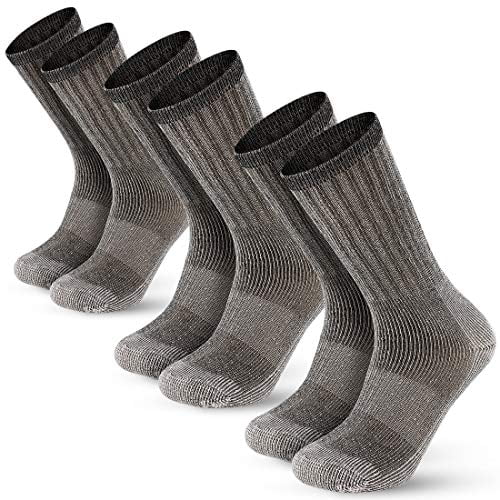 Mens 80% Merino Wool Hiking Calf Tube Socks Thermal Warm Crew Winter Sock for Trekking Walking Outdoor,3 Pairs