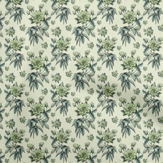 oneOone Cotton Poplin Light Green Fabric Floral Craft Projects Decor Fabric Printed By The Yard 56 Inch Wide