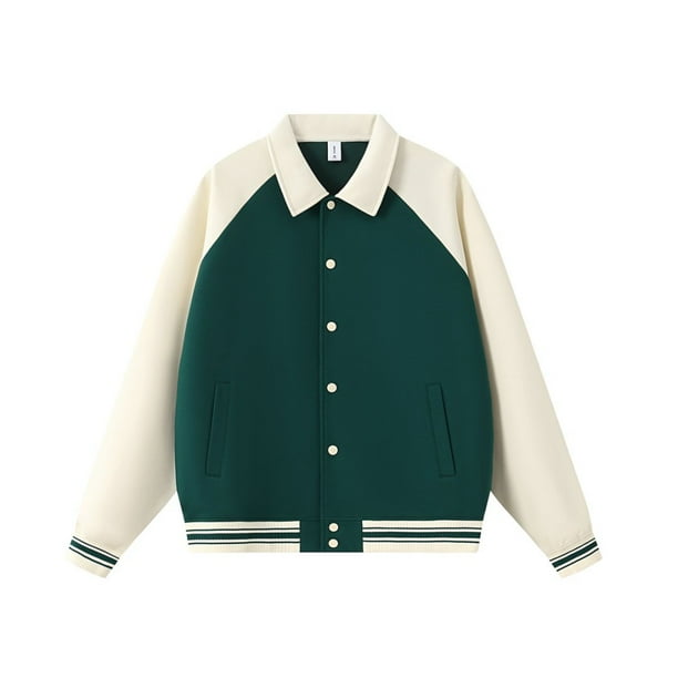 Heavyweight 380g color-blocked lapel baseball jacket, unisex, autumn/winter preppy style, loose casual button-down cardigan.