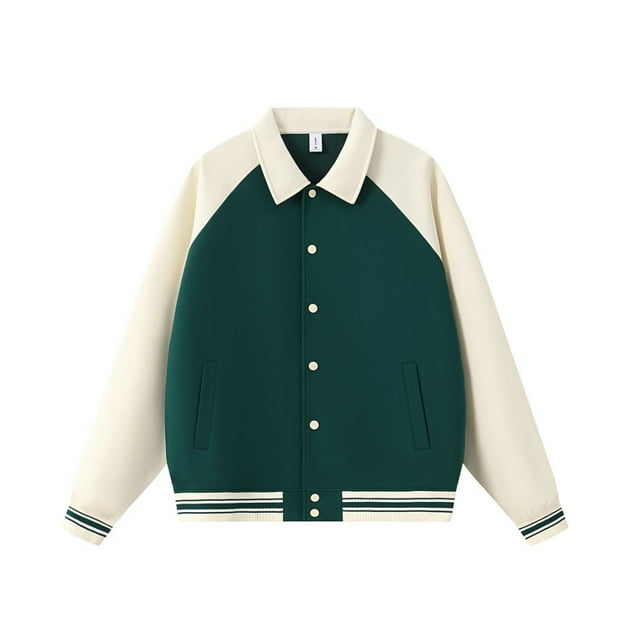 Heavyweight 380g color-blocked lapel baseball jacket, unisex, autumn/winter preppy style, loose casual button-down cardigan.