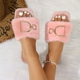 thumbnail image 4 of uublik Womens Bedroom Fuzzy Slippers Open Toe Memory Foam House Shoes Indoor Outdoor Non Slip House Slides, Pink, 4 of 7