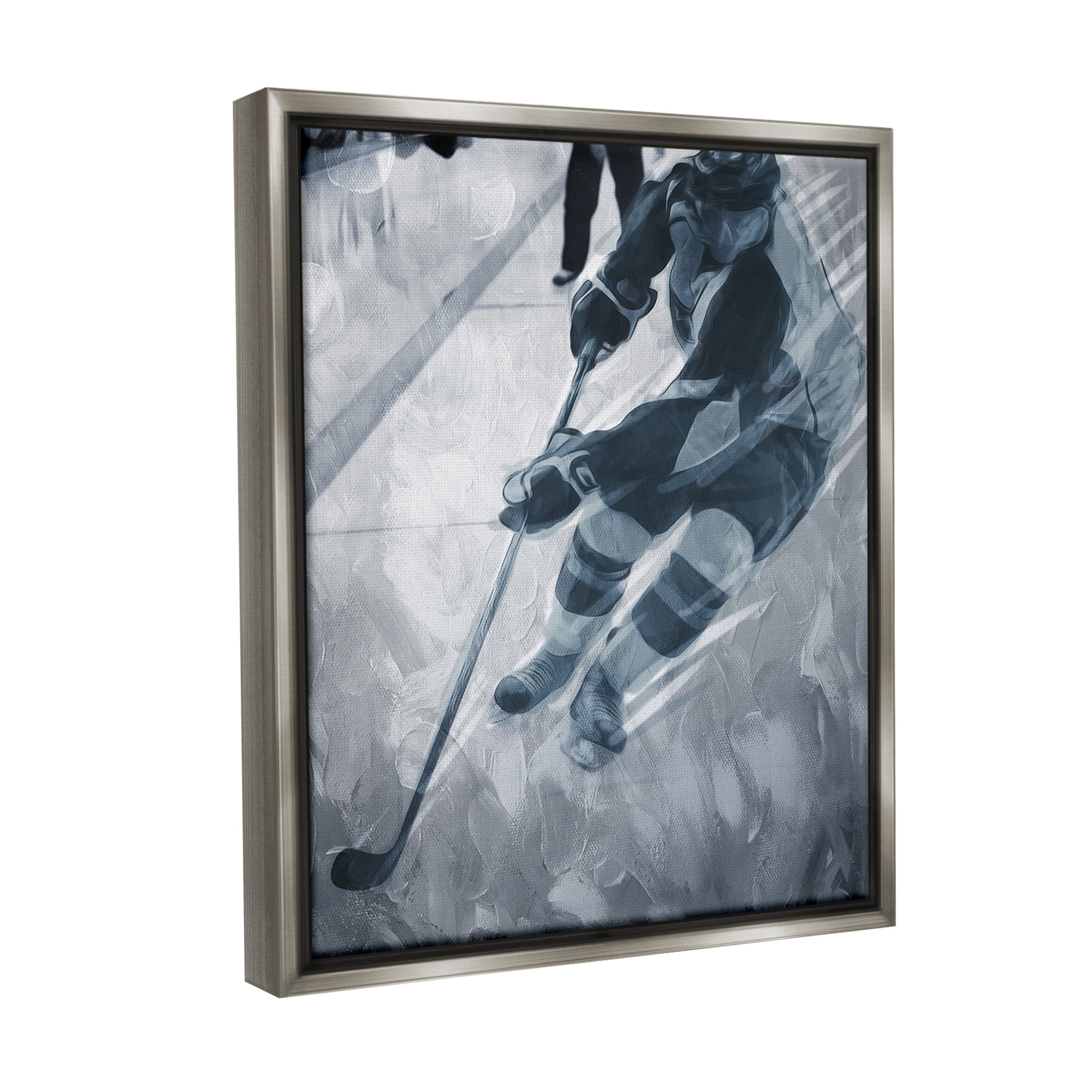 Stupell Industries Abstract Hockey Player Sports Painting Gray Floater Framed Canvas Art Print Wall Art, 25 x 31