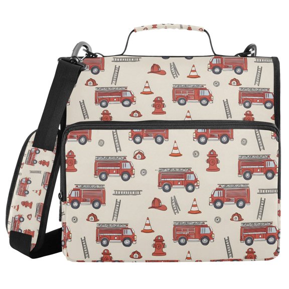 FORMRS Zipper Binder with Shoulder Strap 2-inch Ring 500 Sheet Capacity File Bag, Fire Truck Pattern