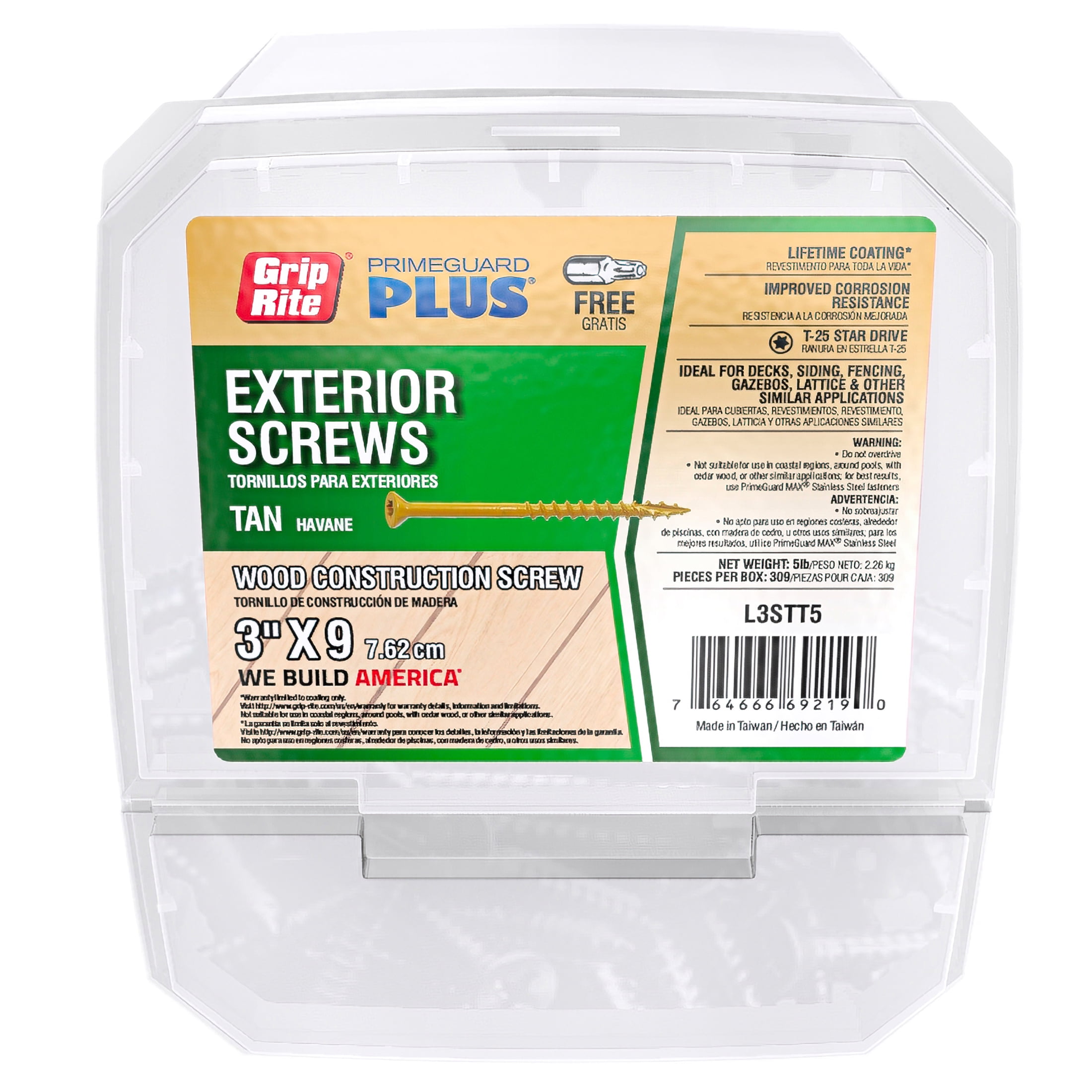 GripRite PrimeGuard Plus 9 x 3 in. Tan Wood to Wood Deck Screw 5lb