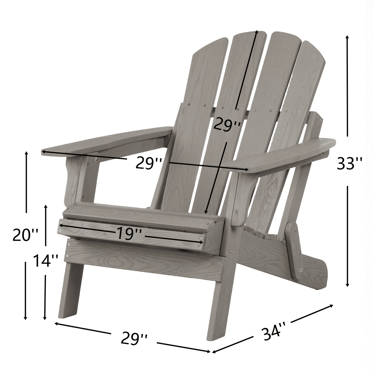 Tcbosik Adirondack Chair, Outdoor Folding Chair, Wooden Patio Chair for Lawn, Garden, Porch, Space Saving, Grey
