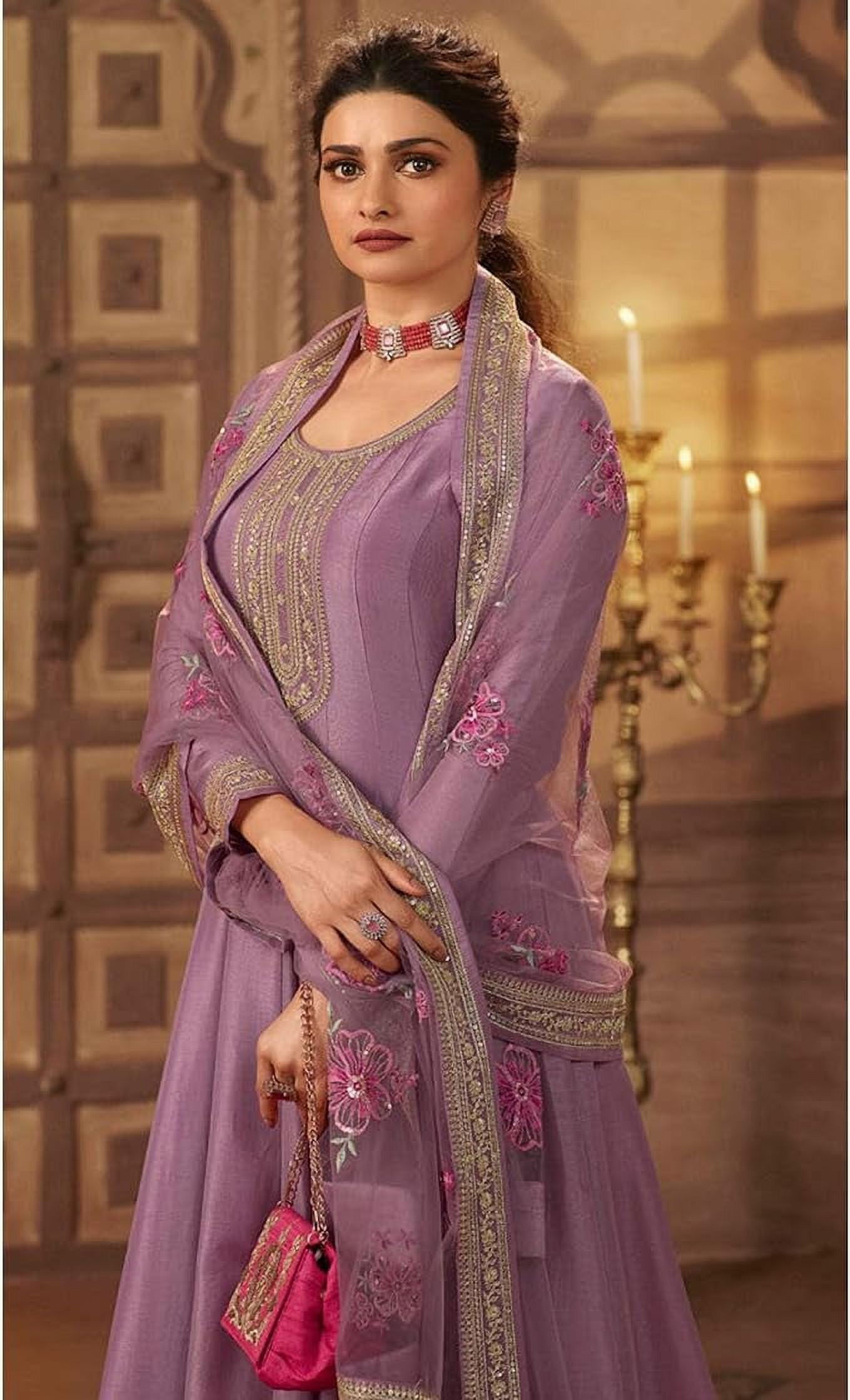 strapless open back dress ZERIN – Dark Lilac Shisha Silk Pakistani Dress with Hand Embroidery –  Shireen Lakdawala main image 1