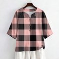 thumbnail image 2 of ASDFVBKG Womens Linen Shirts,3/4 Length Sleeve V-Neck T-Shirts Trendy Retro Striped Printed Tops Relaxed Fit Loose Fit Soft Tee Tops Pink L, 2 of 4