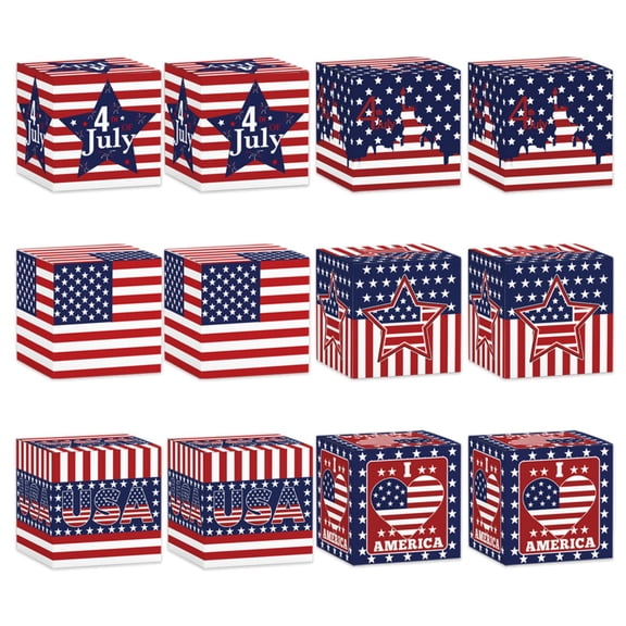 4Th of July Party Decor, Patriotic Decor, 3X3 in Candy Boxes, Party Favor Boxes, Independence Day Celebrations, Table Decor, 12 Pcs