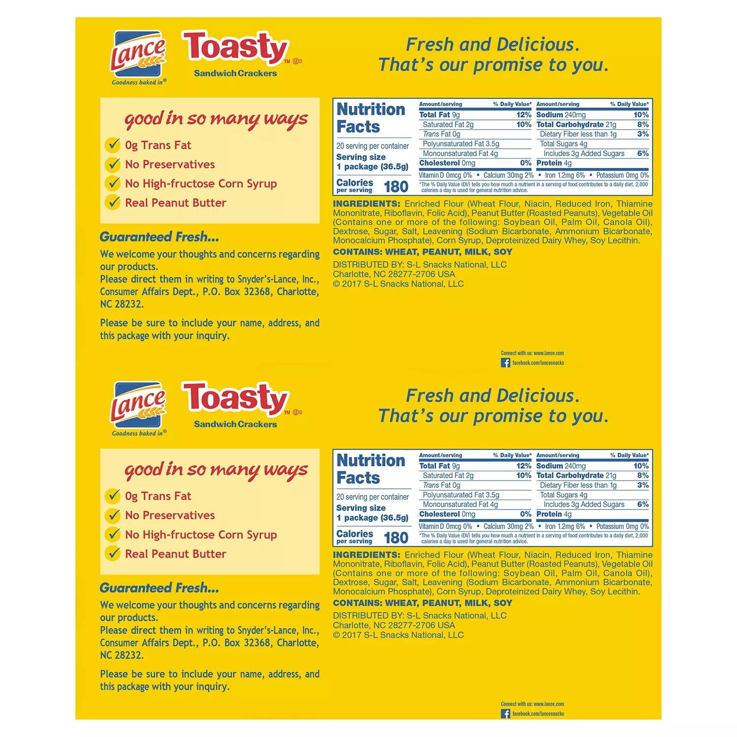 Lance Toasty Peanut Butter Sandwich Crackers (1.29 oz., 40 ct.)