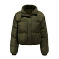 thumbnail image 2 of Jinhomg Cropped Puffer Coat for Women Casual Solid Double Closure Down Jacket Lightweight Comfy Long Sleeve Fall Winter Outwear Prime 90 off Clearance Sale Army Green M, 2 of 6