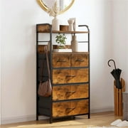 Dresser for Bedroom with 5 Drawers, Dressers & Chests of Drawers for Hallway, Entryway, Storage Organizer Unit with Fabric, Metal Frame, Brown
