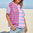 thumbnail image 5 of Axiiglly Striped Shirt for Women Casual Crew Neck Tee Shirt Color Block Loose Summer T-Shirts Short Sleeve Fashion Going Out Tops, 5 of 10