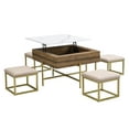 thumbnail image 3 of Modern Square Lift-top Coffee Table With Storage And 4 Ottomans In White & Walnut. Smooth Function. Generous Hidden Storage. Multi-purpose Ottomans. Chic White/walnut Look. Build Walnut Convenient, 3 of 7