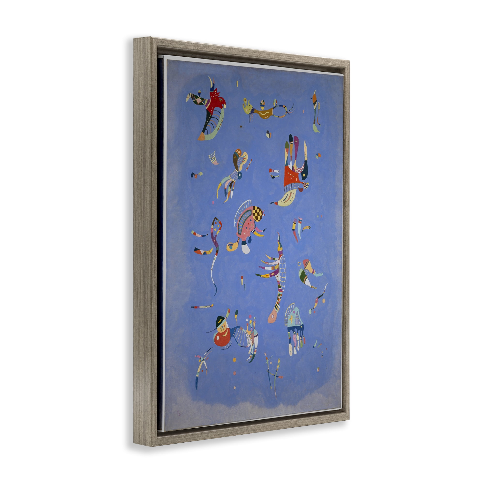 Stupell Industries Kandinsky Sky Blue Painting Abstract Painting Brown Floater Framed Canvas Art Print Wall Art, 17 x 25