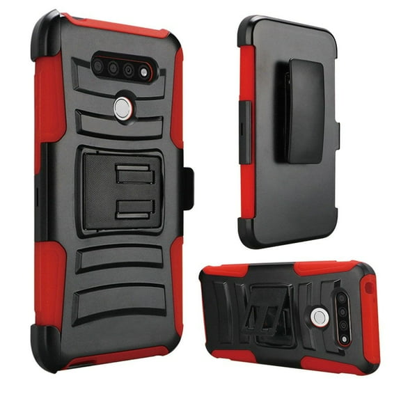GSA Car Armor Hybrid Kickstand Case w/Holster For LG Stylo 6 - Black/Red