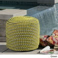 thumbnail image 5 of Aaliyah Outdoor Handcrafted Modern Water-Resistant Fabric Cylinder Pouf Ottoman, Green, 5 of 8
