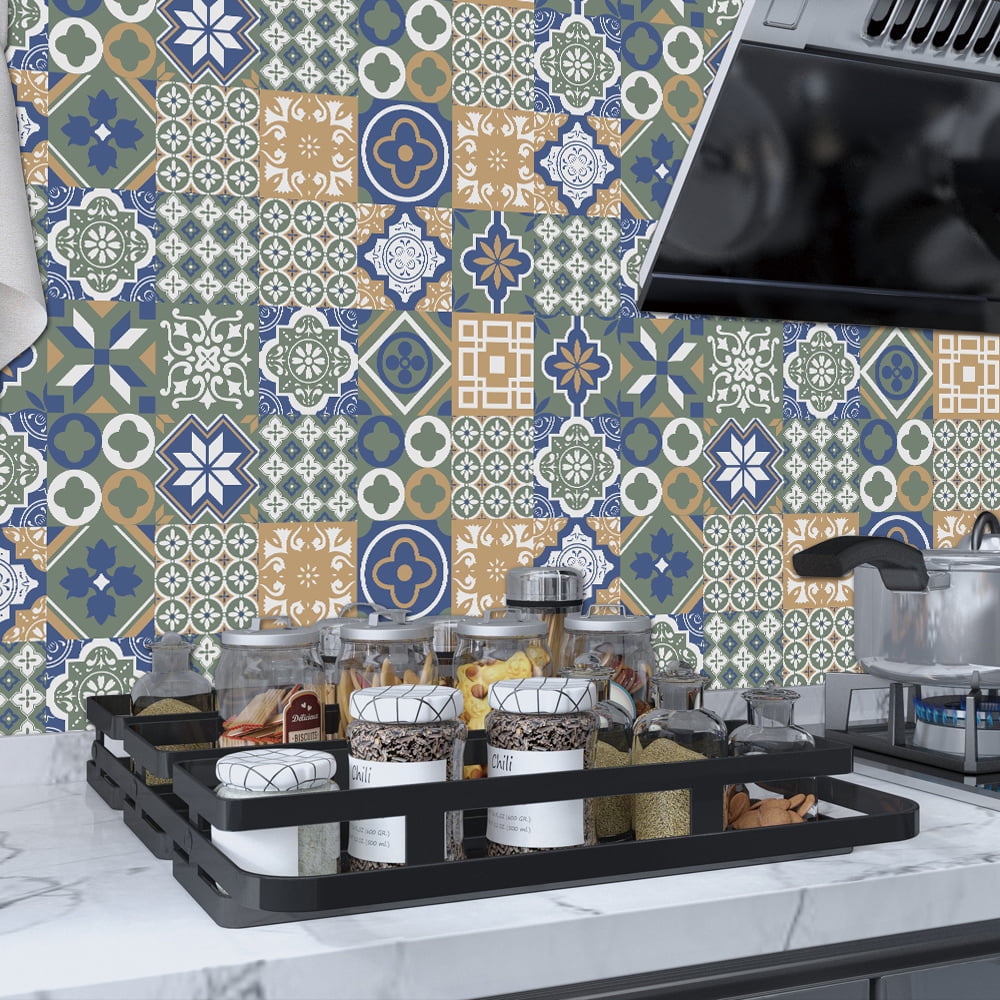 Details about   10pcs Blue Vintage Moroccan Self-adhesive Bath Kitchen Wall Stair Tile Sticker