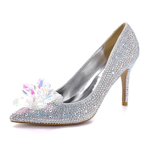  KRHINO Womens Dress Shoes, Ladies Wedding Shoes High Heels  Rhinestone Ladies High Heels Luxury Pointed Toe Spring Summer Cinderella  Shoes Crystal Silver (Color : Red, Size : 1.5 UK)