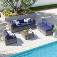thumbnail image 5 of LazySunsets 7 Piece Patio Furniture Set Wicker Rattan Patio Conversation Set Outdoor Sectional Sofa Set with Coffee Table and Blue Cushions(Waterproof Cover Included), 5 of 6