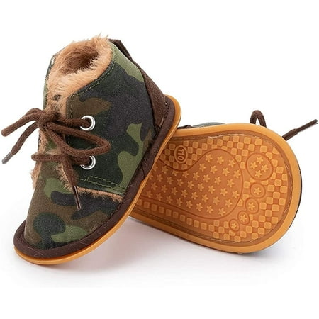 

QWZNDZGR Baby Booties Newborn Girl Boy shoes Infant Fleece Cozy Fur Lining Winter Warm Ankle Boots Rubber Sole Anti-Slip Prewalker Boots