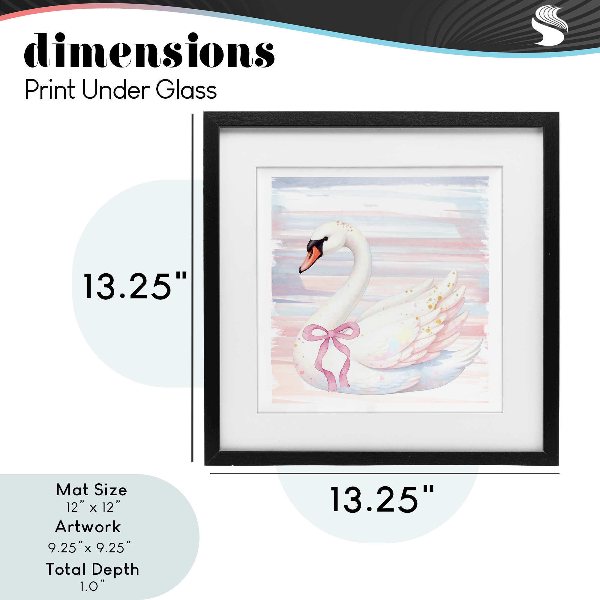 Pastel Swan with Ribbon Black Framed Print Under Glass, design by Kim Allen