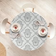 thumbnail image 4 of Ambesonne Abstract Modern Fitted Round Tablecloth, Mystical Hamsa Hand, 36"- 40" Diameter, Pale Grey Taupe Grey, 4 of 5