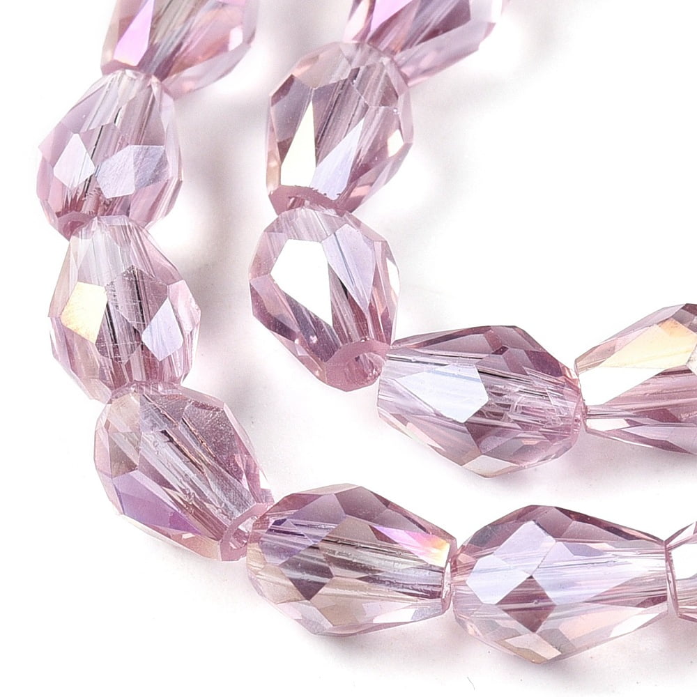 Transparent Electroplate Glass Beads Strands AB Color Plated Faceted Teardrop Rosy Brown 8x6mm Hole: 1.2mm about 65~67pcs/strand 20.08''(51cm)