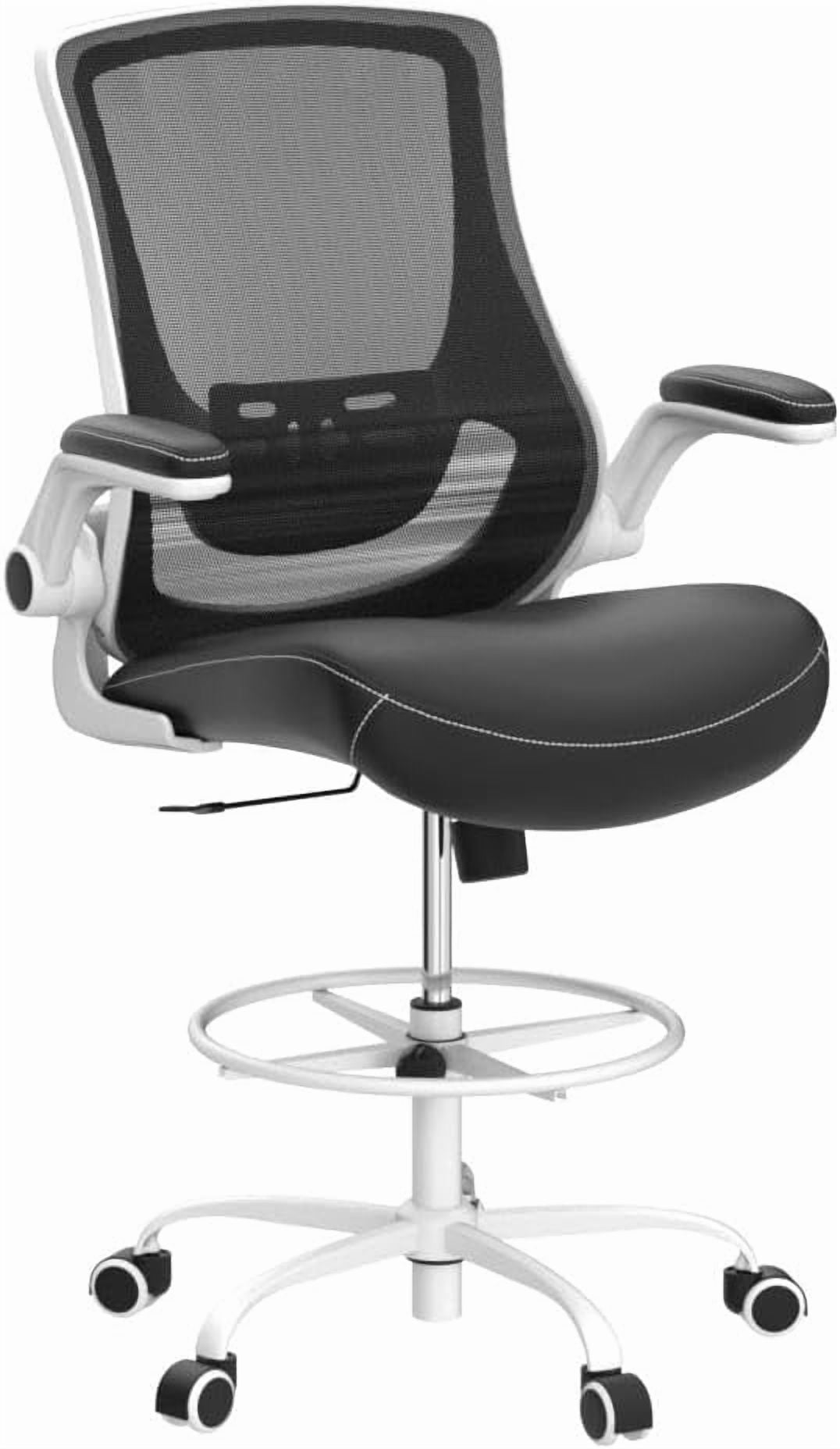 Misolant Office Chair, Drafting Chair for Standing Desk, High Office Chair with Adjustable Lumbar Support, Flip-up Arm and Footrest Ring, Drafting Chair for Bar Height Desk
