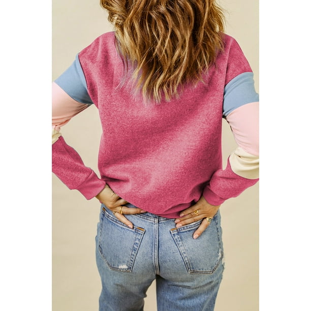 ABPHQTO Sudadera de manga larga con bloques de color rosa para mujer