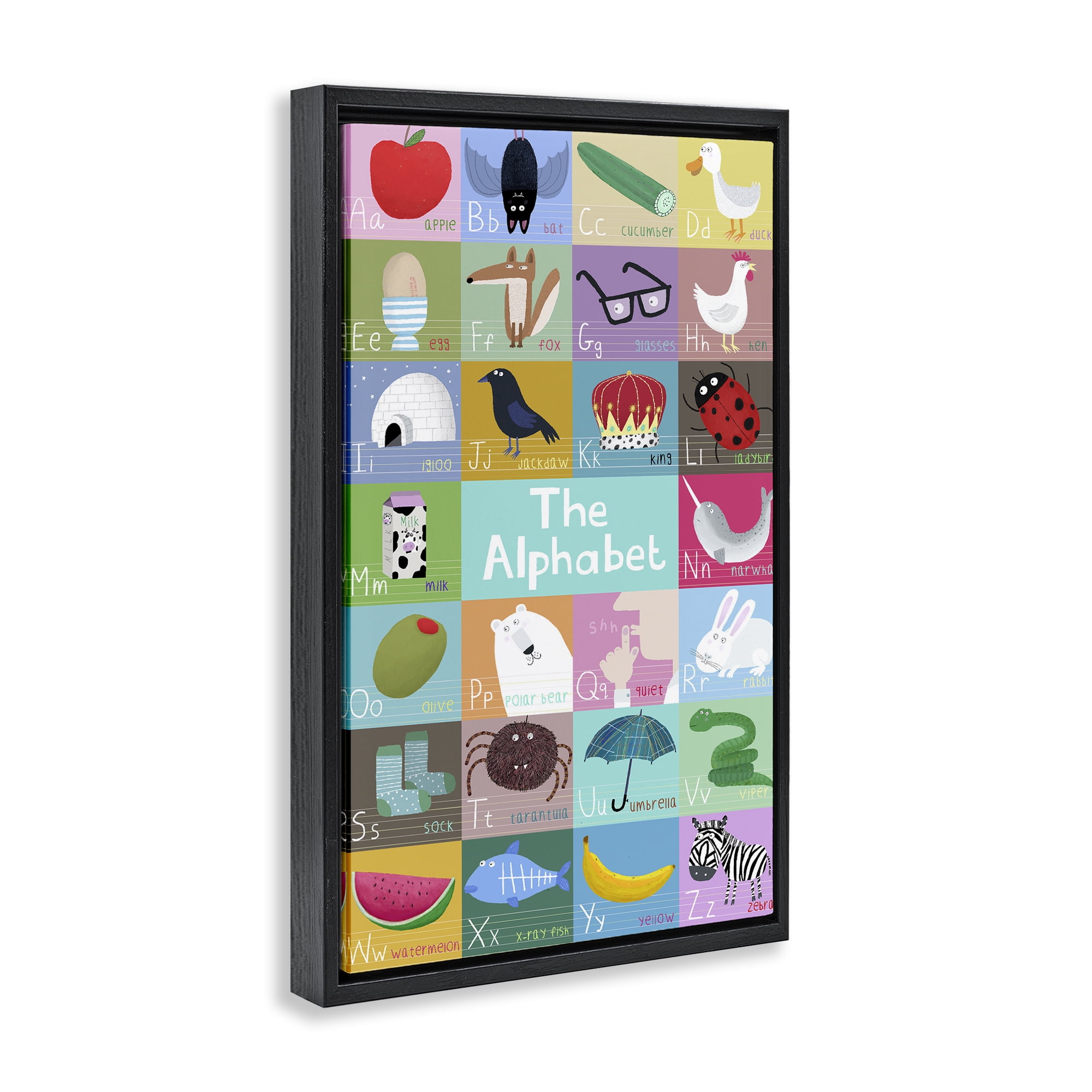 Stupell Industries First Words Alphabet Black Framed Floater Canvas Wall Art, design by Carla Daly