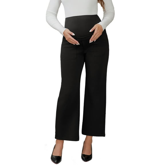 INSPIRE CHIC Womens Work Maternity Pants Business Stretchy Over the Belly Formal Pregnancy Trousers with Pockets M Black