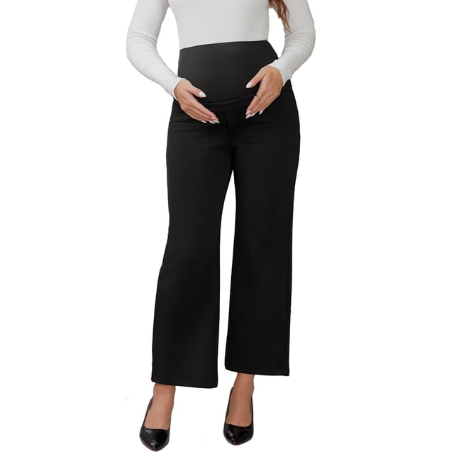 Pantalones de trabajo de maternidad para mujeres INSPIRE CHIC, elásticos sobre el vientre, formales, con bolsillos, color negro