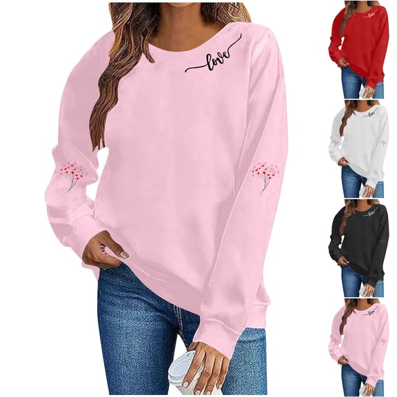 GaThRRgYP Womens Plus Size Sweatshirt Long Sleeve Round Neck Tops,Women's Valentine's Day Printed Long Sleeved Round Neck Sweatshirt Fashionable and Casual Hooded Sweatshirt Top Red S