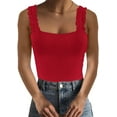 thumbnail image 5 of Ladybranch Cute Crop Tops for Women Ribbed Ruffle Square Neck Tank Tops Womens Trendy Y2K Basic Tops（XX-Large，Green）, 5 of 7