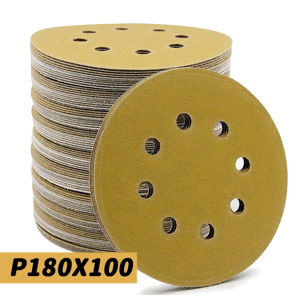 100 Pcs 5 Inch Sanding Discs Hook and Loop, 180 Grit Sandpaper for