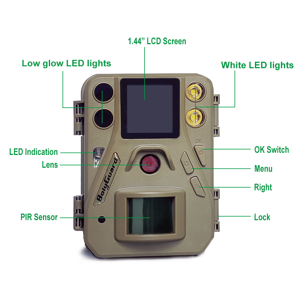 Boly Hunting Trail Game Camera DUAL FLASH 940nm & White LED (Color or Black & White images at Days & Nights)37MP 4K
