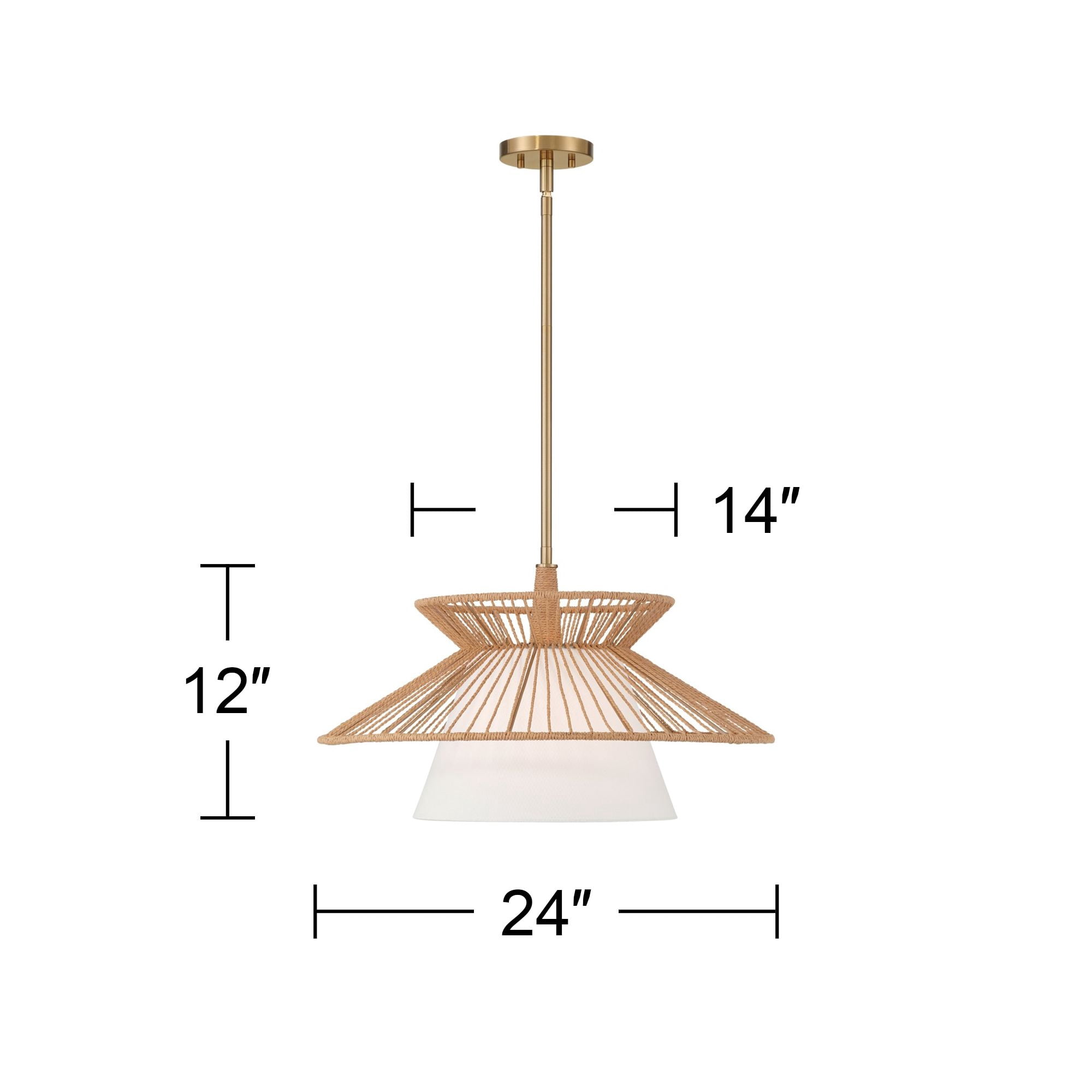 Possini Euro Design Aire 24" Mid Century Modern Pendant Chandelier Ceiling Light Fixture Dining Room Over Table Gold Finish Rope Fabric
