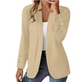 thumbnail image 3 of Naotn Women Open‑Front Collarless Blazer Jacket, Dressy Casual 3/4 Roll‑Up Sleeves Buttons Cuff Business Office Outerwear, 3 of 7
