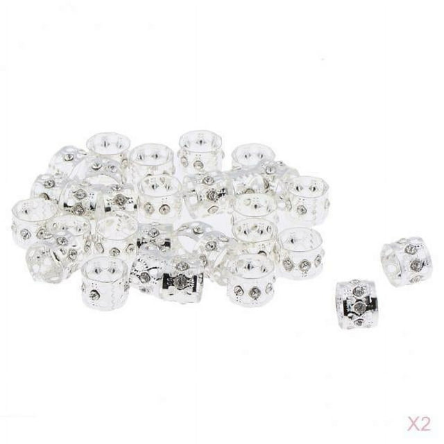 60x Plata Ajustable Beads Trenzas Pinzas Para El Cabello Puños De Metal Tubos