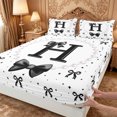 thumbnail image 4 of meiyoeat Cute Coquette Bow Bed Sheets For Kids,Black Ribbon Bowtie Initial Letter H Full Size Sheets,4-Piece, 4 of 6