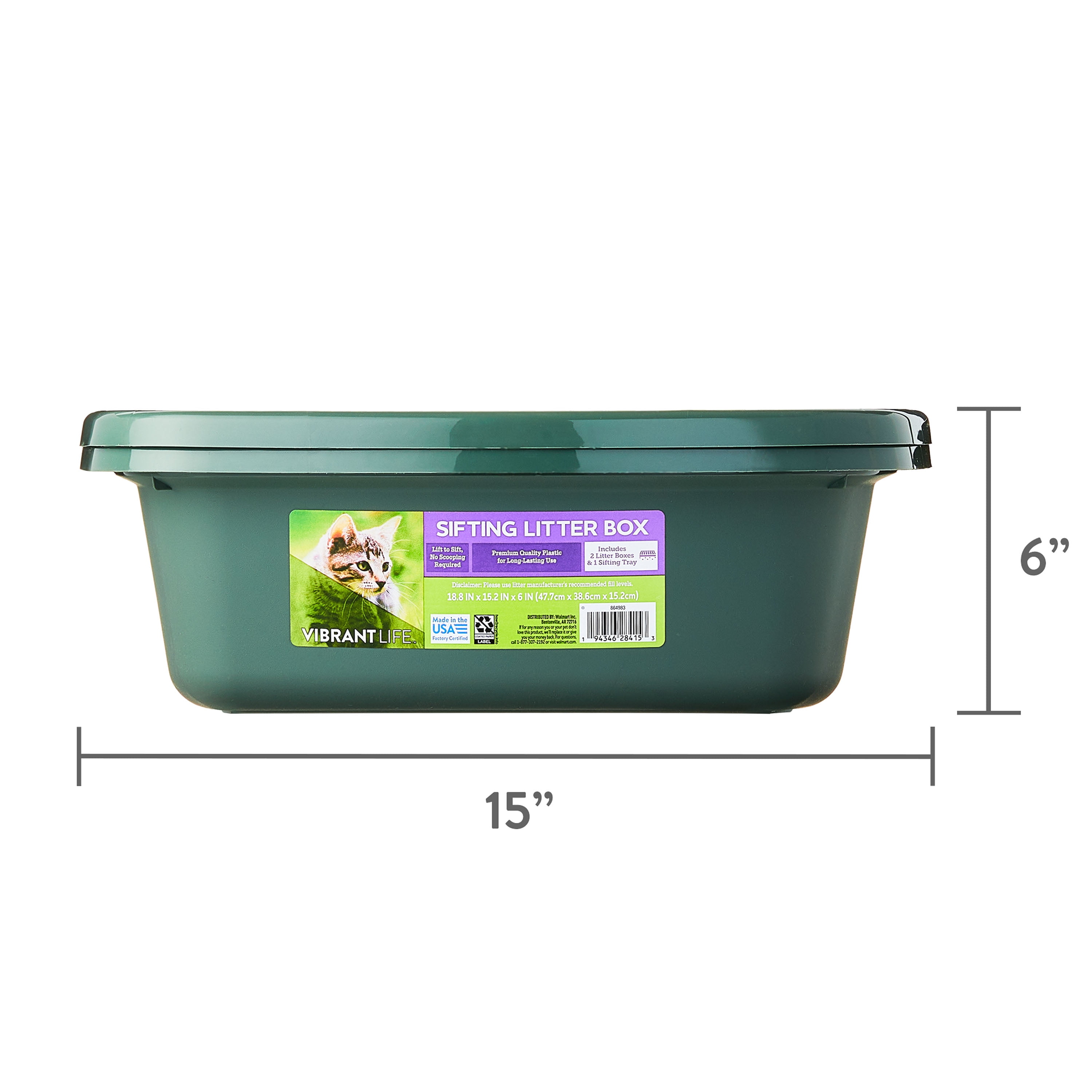 Vibrant Life Sifting Cat Litter Box 18.8x15x6 inches with