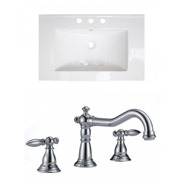 American Imaginations 39.75-in. W 1 Hole Ceramic Top Set In White Color - Overflow Drain Incl. AI-15740