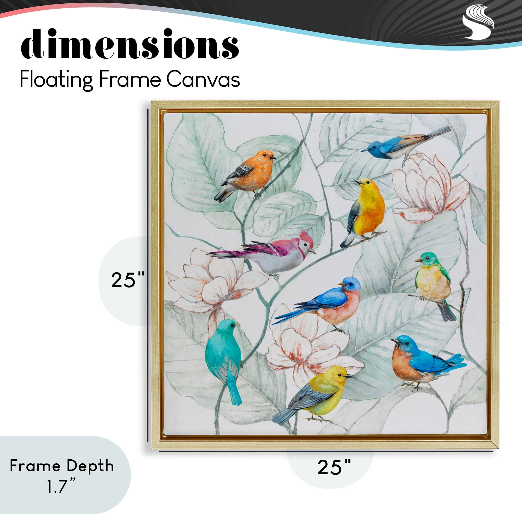 Stupell Industries Colorful Array Of Birds Gold Framed Floater Canvas Wall Art, design by Lorenzo Collective