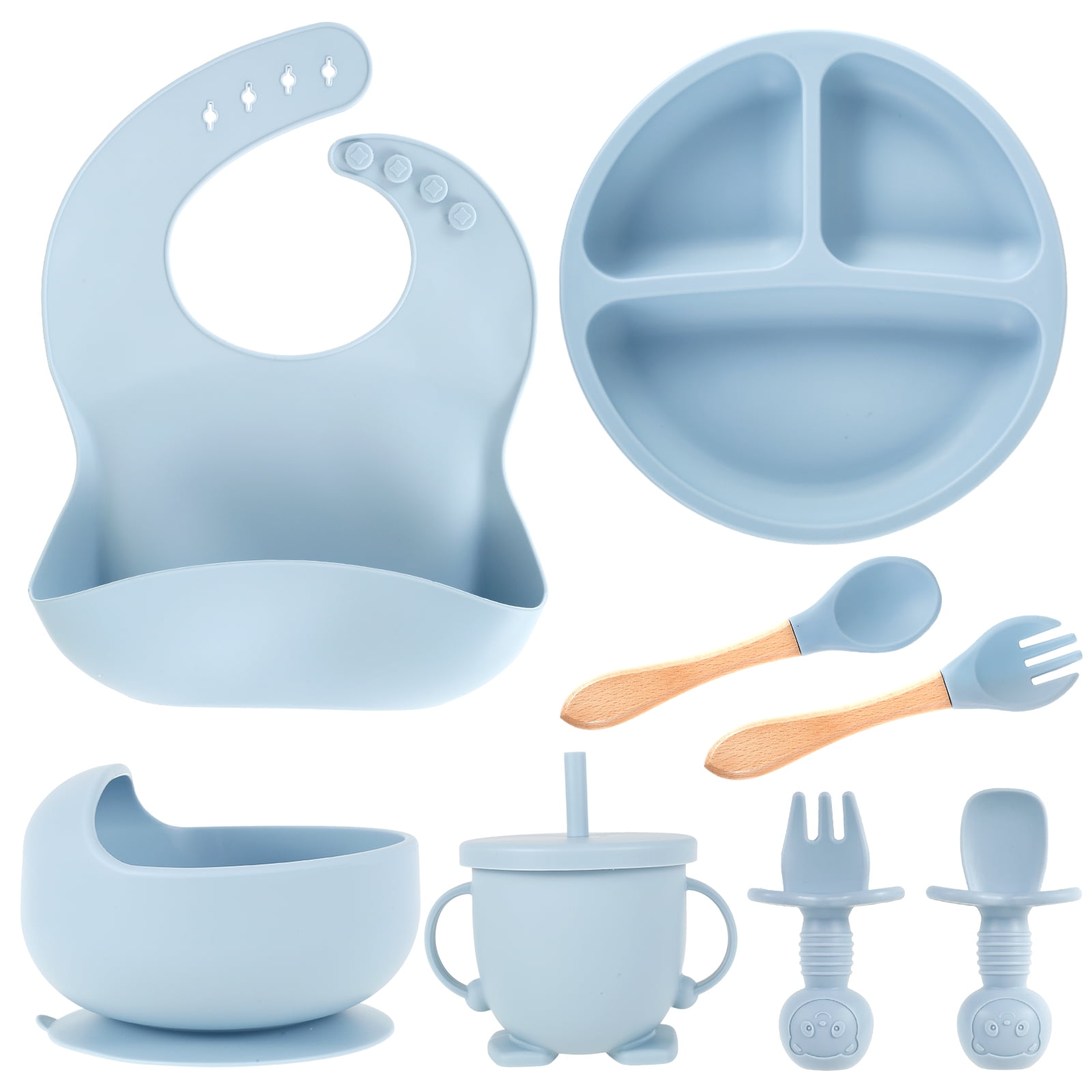 HEQUSIGNS Silicone Baby Feeding Set, 8 Piece Baby Led Weaning